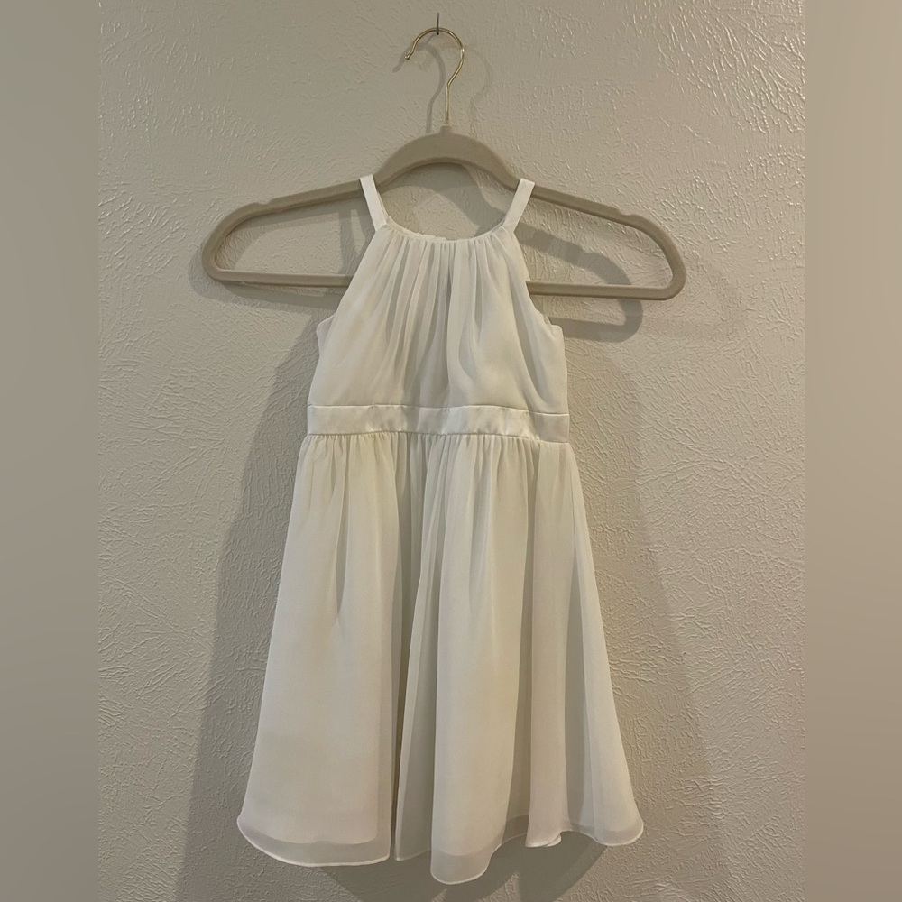 David’s Bridal | Tea Length Chiffon Soft White Flower Girl Dress | Size 3
